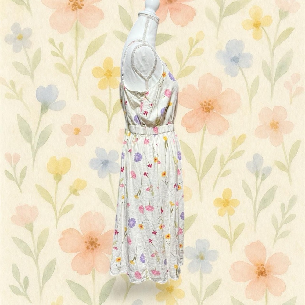 LOFT Multicolor Floral Midi Dress Cream Large Petite Cottagecore Spring Sundress - Picture 3 of 7